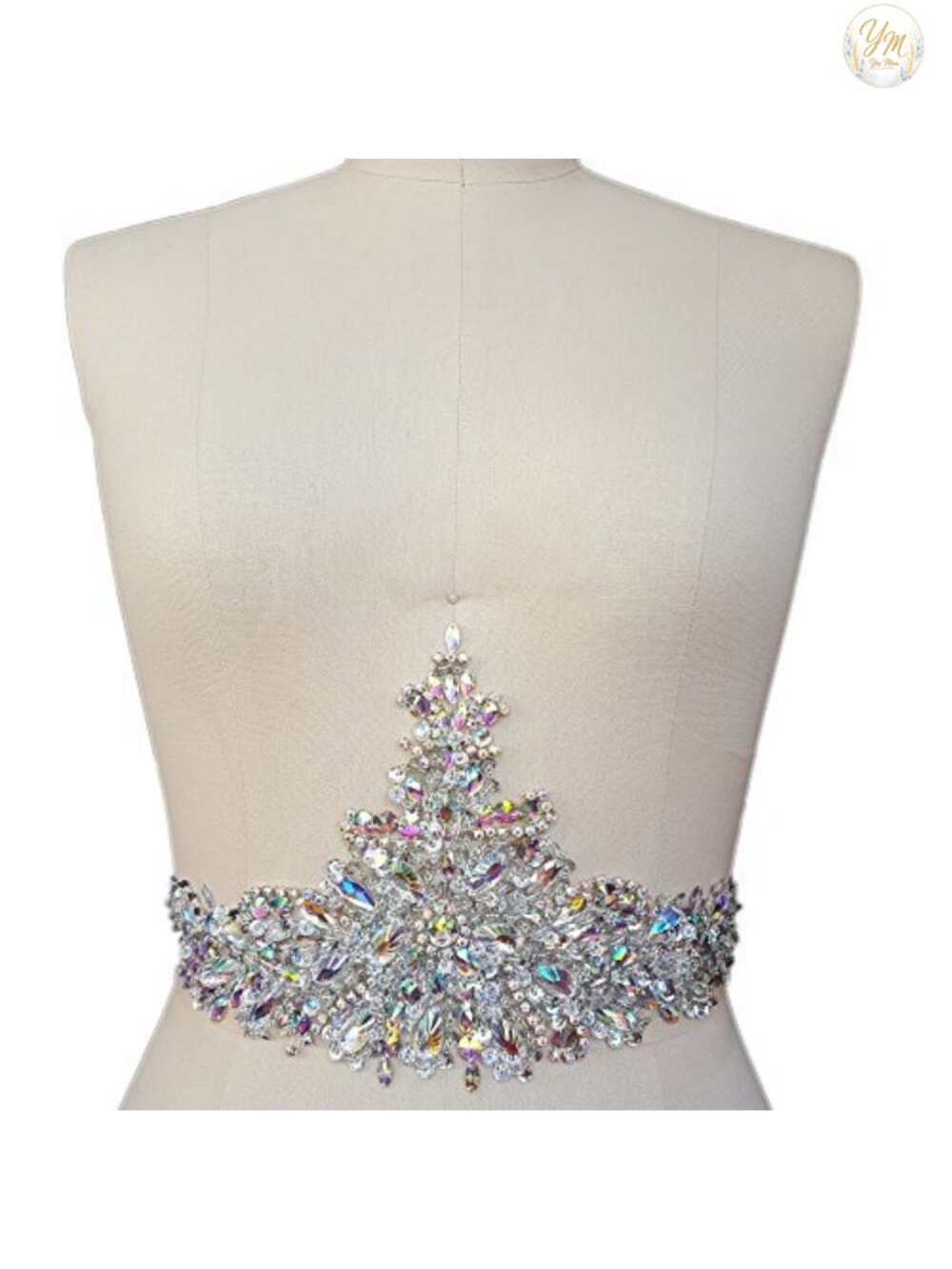 Handmade Crystal Rhinestone Beaded Sew-On Applique DIY Wedding Dress Patch